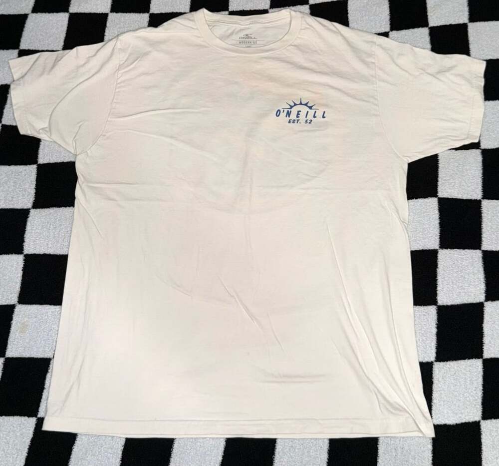 O'Neill Men's Modern Fit Graphic T-Shirt Size Large White Surf Sun Palm Tree